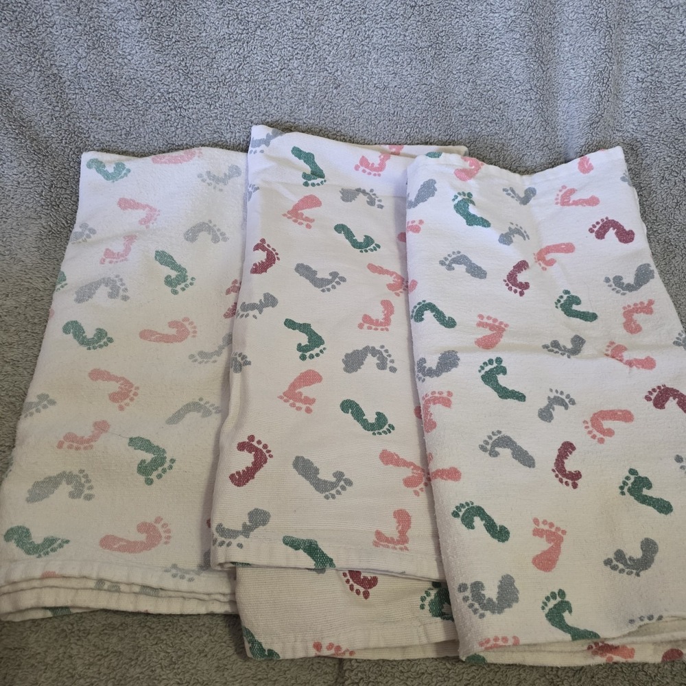 Standard Textile Hospital Foot Print Baby Receiving Blanket 100% Cotton Set Of 3